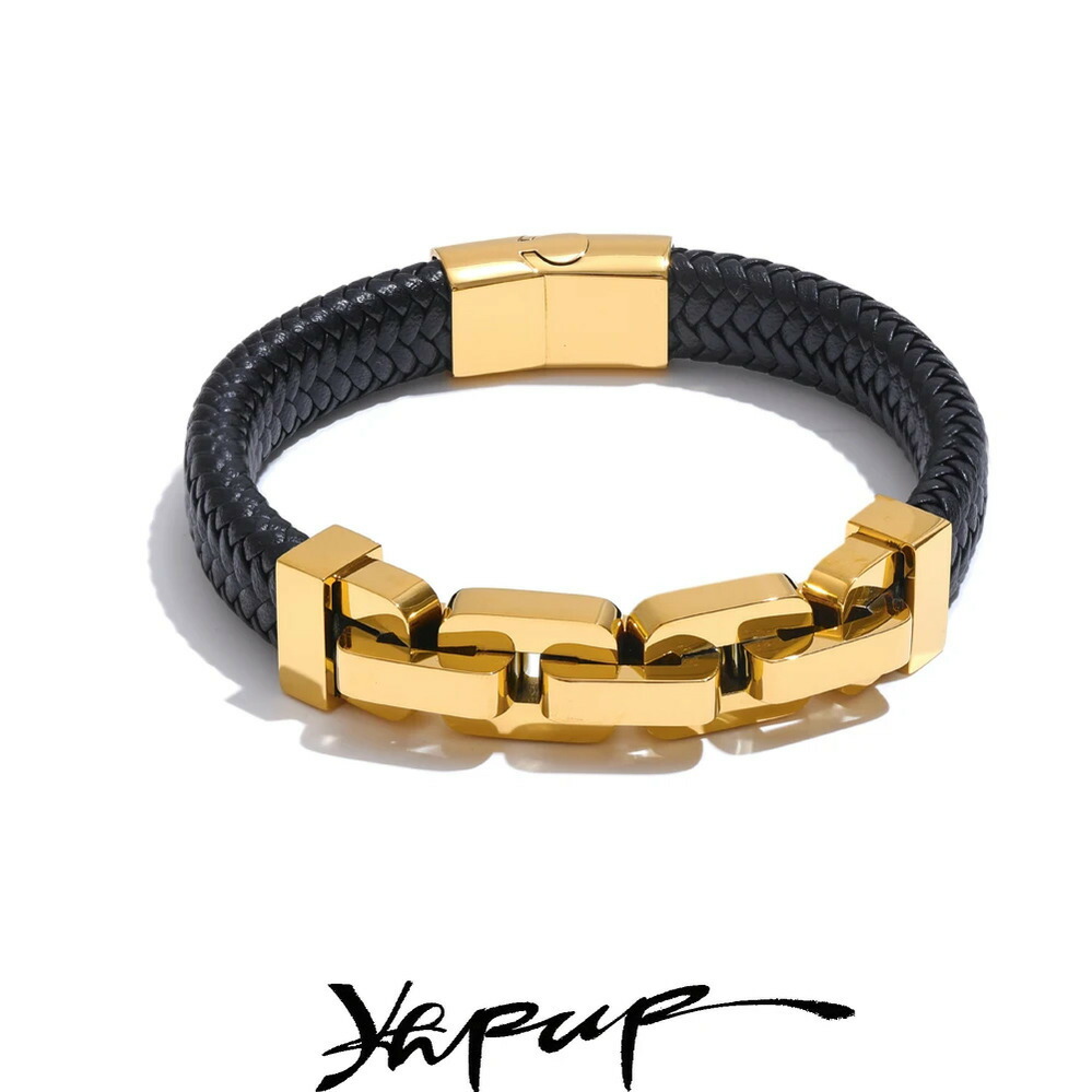 【送料無料】 】 バングル ブレスレット ステンレス チェーン レザー メタル メンズ 18K PVD プレート スチール ハンドメイド ハイ 品質 ジュエリー 防水