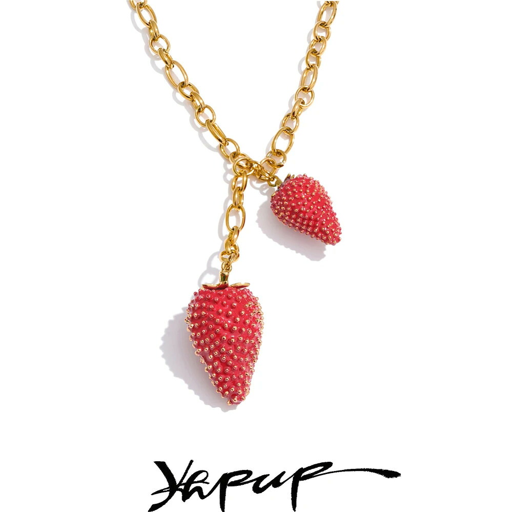【送料無料】 】 チャーム ペンダント ネックレス ステンレス 赤 レッド スイーツ フルーツ イチゴ お菓子 果物 レディース 防水 スイート ラブリー いちご ストロベリー スチール 新しい トレンド ジュエリー