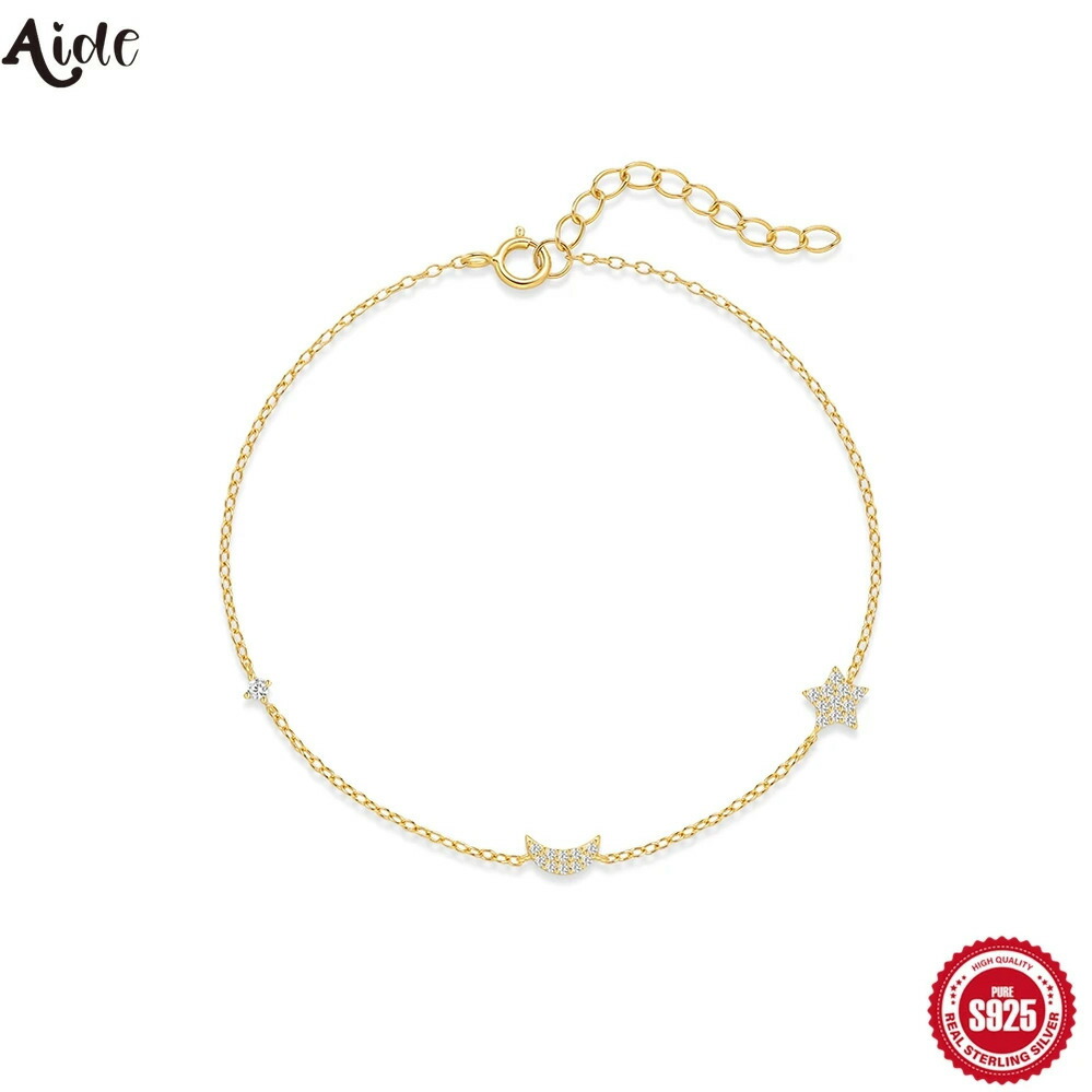 【クーポン利用で9380円】 ペンダント ブレスレット ジルコニア シルバー チェーン リング 月 星 レディース 925 スターリング スター ムーン ガール トレンド エレガント シャイニー ジルコン 調整可能 ジュエリー