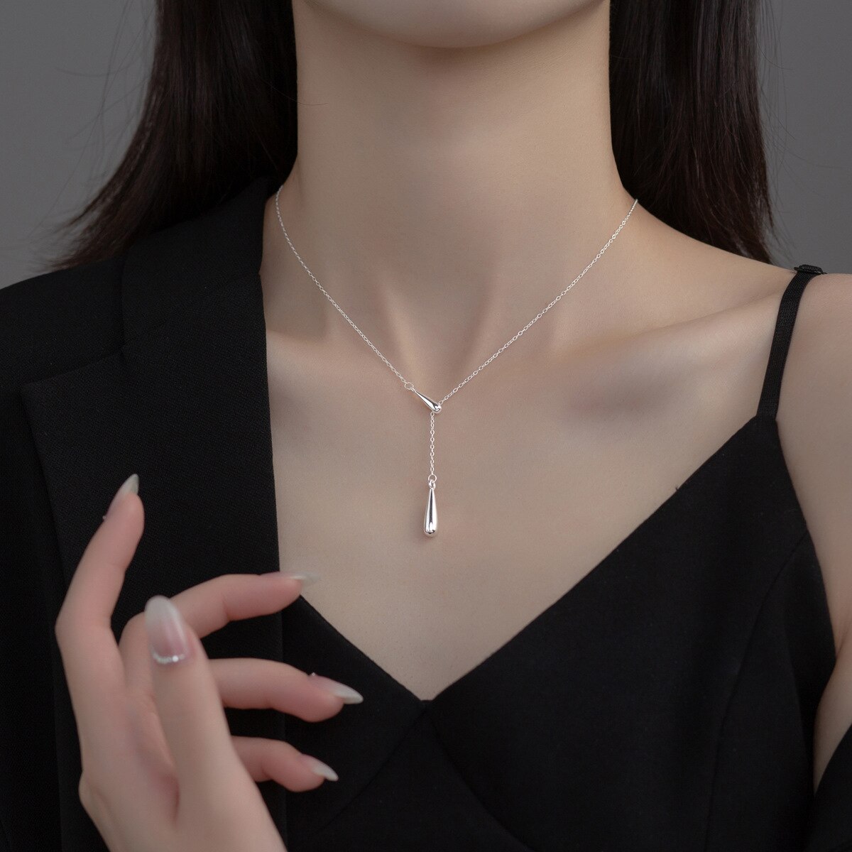 【クーポン利用で7800円】 【クーポン利用で7800円】 ペンダント ネックレス シルバー リング レディース 女性 純正 S925 スター 星リング しずく インサート デザイン 調整可能 ネック オーナメント ファイン ジュエリー アクセサリー