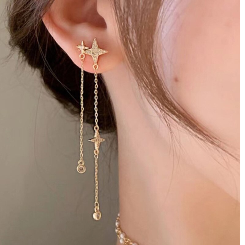 【送料無料】 】 ピアス シルバー リング ロング 星 レディース 女性 S925 スターリング 気質 アシンメトリー スター タッセル 結婚式 ウェディング パーティ ギフト ファイン ジュエリー