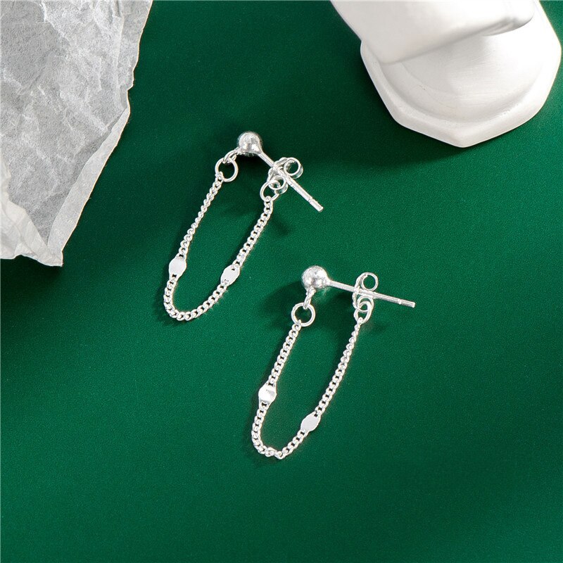 【送料無料】 】 ピアス シルバー シンプル キング フープ リング レディース 女性 トレンド リアル S925 スター 星リング リア ハンギング タッセル ファッション ダブル 耳 イヤー ファイン ジュエリー