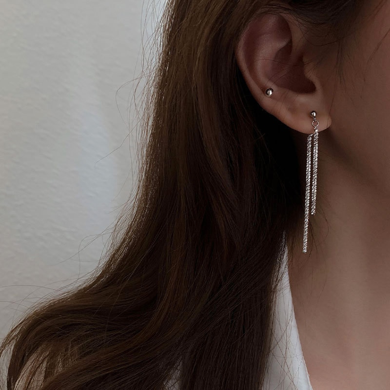 【送料無料】 】 ピアス シルバー ドロップ リング ロング レディース 女性 925 スター 星リング ジプソフィラ 輝く スパークリング 気質 耳 イヤー ライン ファッション ジュエリー 結婚式 ウェディング ギフト