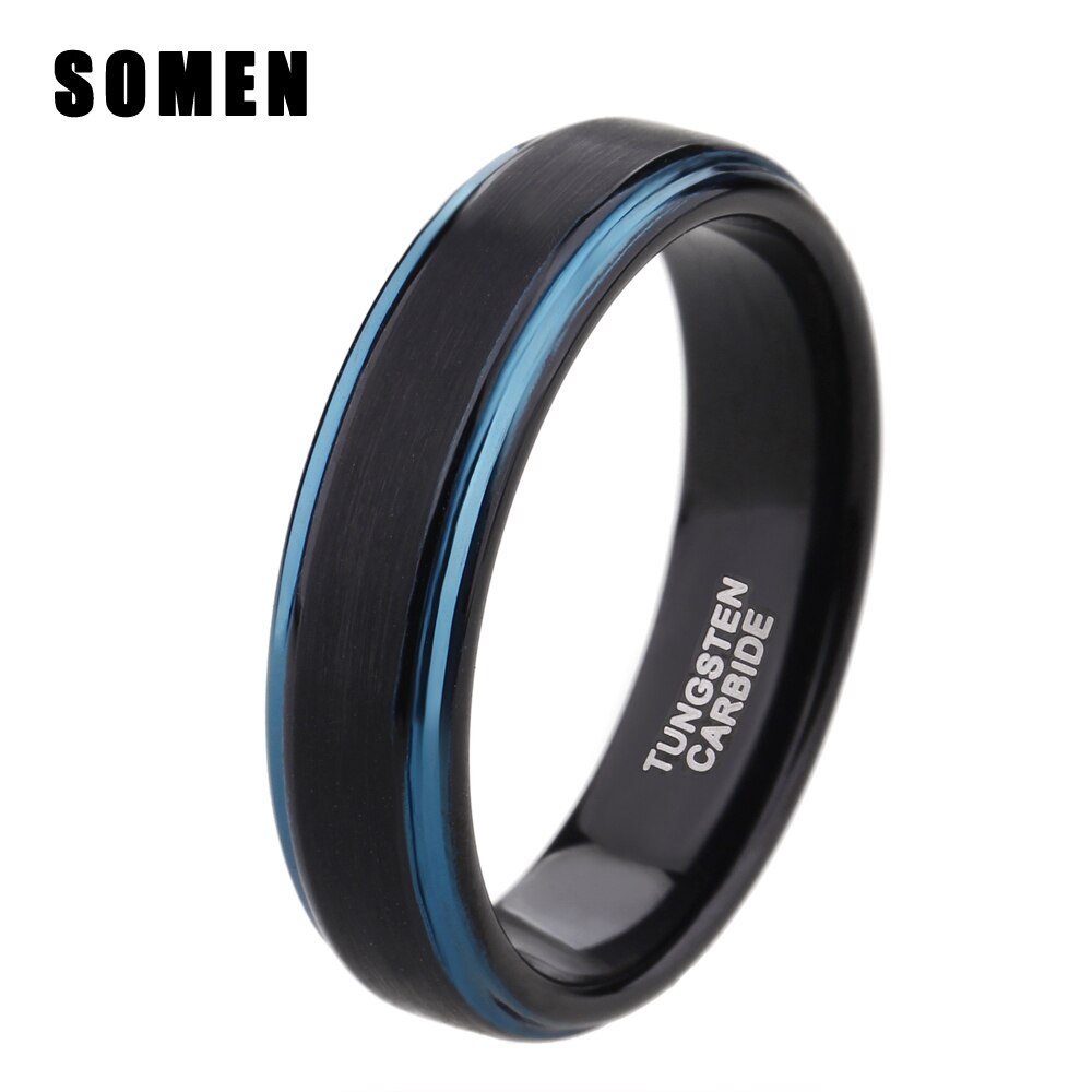 【送料無料】 】 指輪 リング タングステン 青 ブルー レディース 女性 6mm ブラシ フィニッシュ エッジ 婚約 結婚式 ウェディング バンド カーバイド ファッション ジュエリー フェード