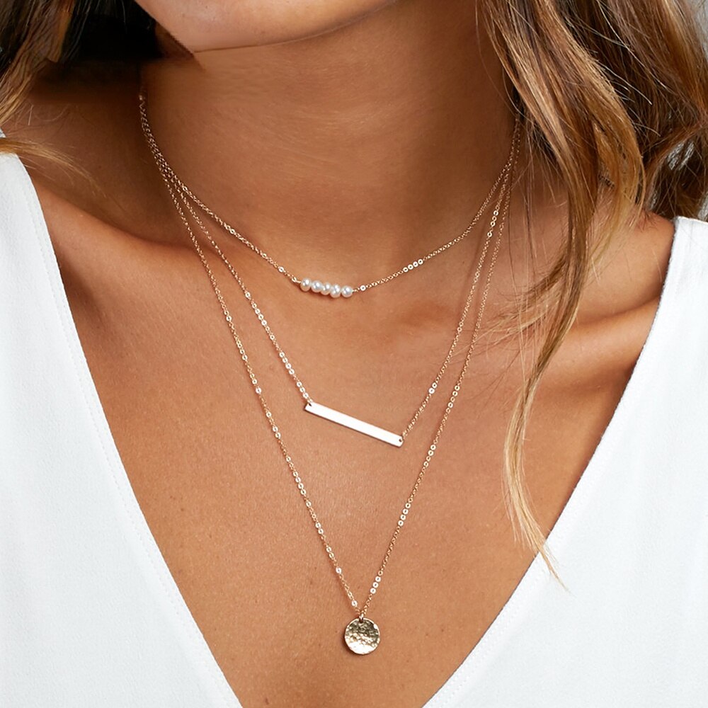 【クーポン利用で6710円】 ペンダント ネックレス ステンレス ゴールド チェーン レディース 女性 3個 セット スチール トレンド マルチ レイヤー カラー 鎖骨 ジュエリー ギフト
