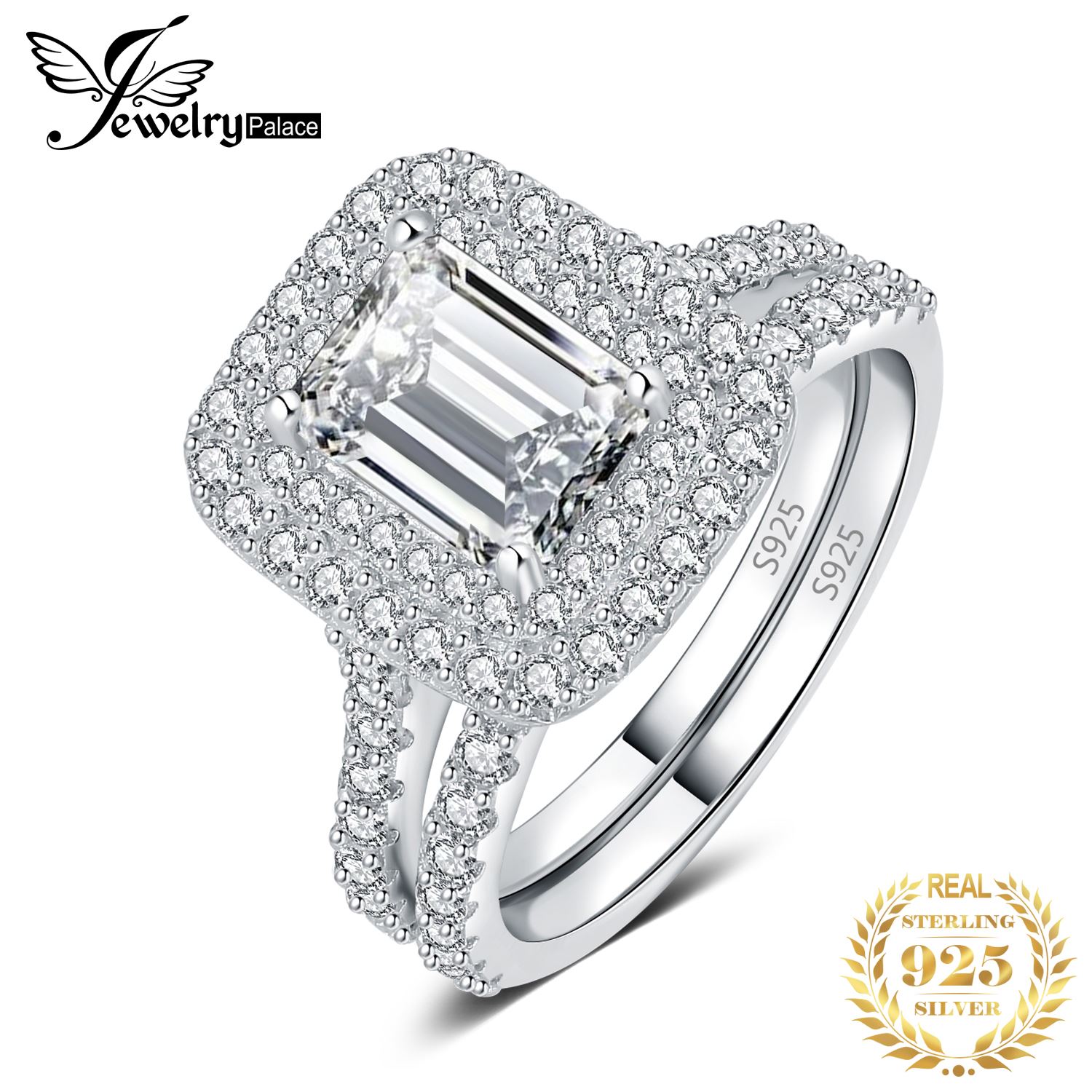 【クーポン利用で11860円】 指輪 リング エメラルド シルバー レディース 女性 925 スター 星リング ハロー 結婚式 ウェディング バンド 婚約 セット 2.9CT カット AAA CZ ファッション ジュエリー|FineJewelrys