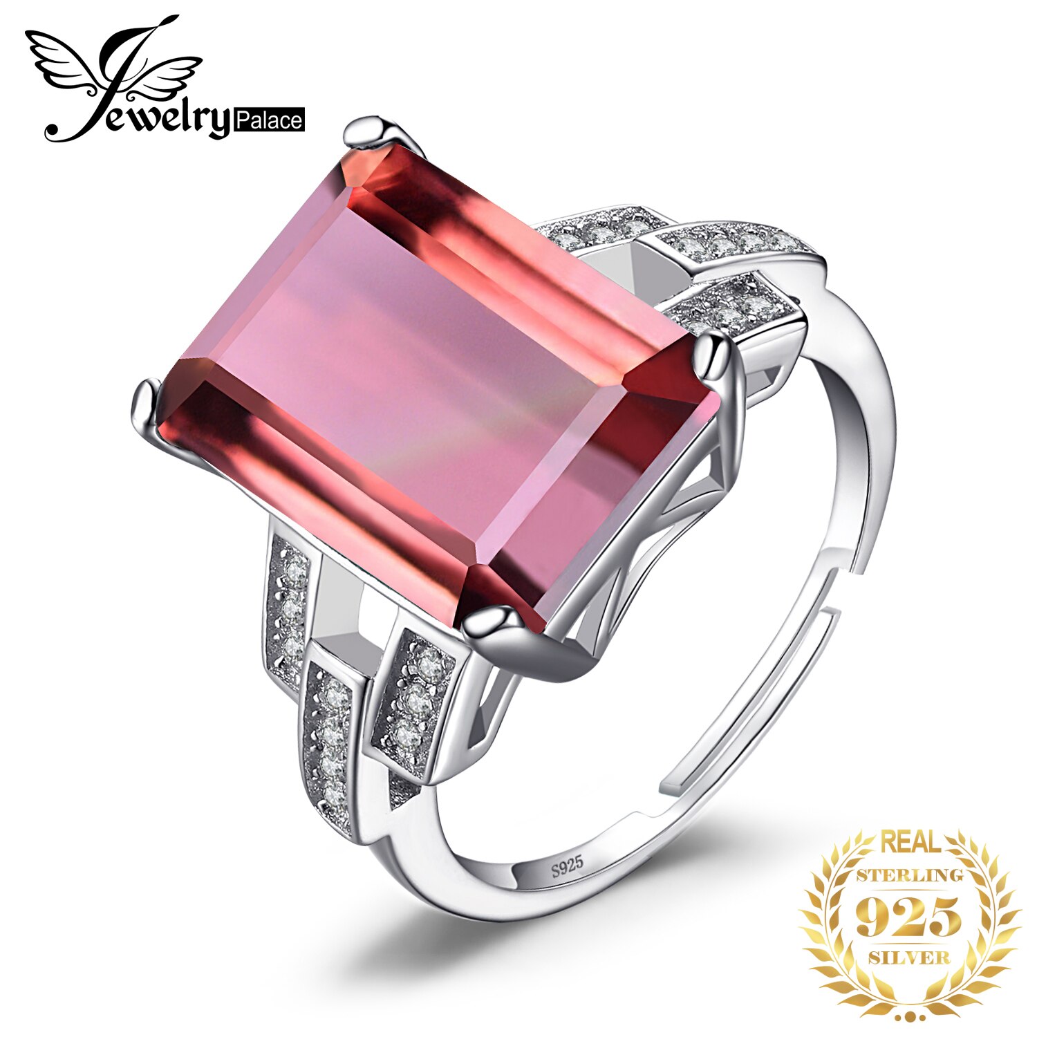 【送料無料】 指輪 リング エメラルド シルバー 巨大 6CT カット シミュレーション カラー チェンジ ダイアポア オープン 調整可能 カクテル 925 スター 星リング｜FineJewelrys
