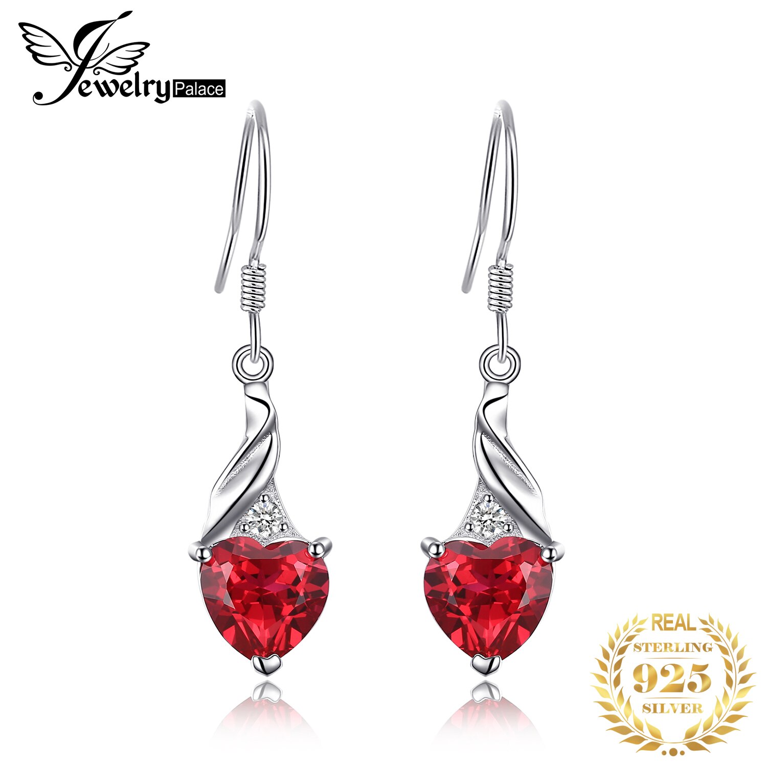 【送料無料】 】 ピアス 赤 レッド シルバー ストーン ドロップ ハート リング レディース 女性 Love 5CT ルビー 925 スターリング ジェムストーン ファイン ジュエリー 結婚式 ウェディング ギフト