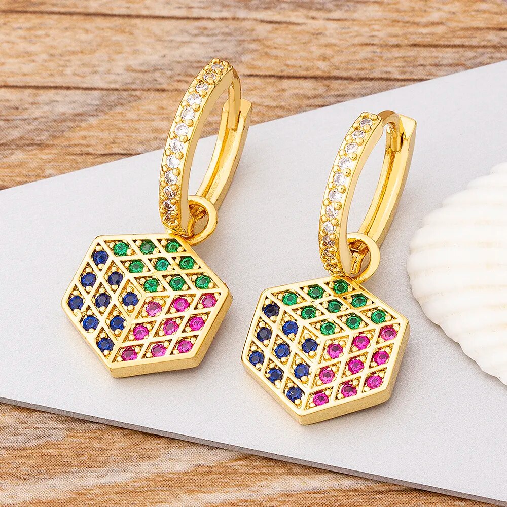 【クーポン利用で4970円】 ピアス クリスタル ゴールド コッパー カッパー 銅 ドロップ 六角形 レディース 女性 デザイン ヘキサゴン ジュエリー 10 スタイル 贅沢 絶妙 プレート ジルコン ベスト パーティ 結婚式 ウェディング ギフト