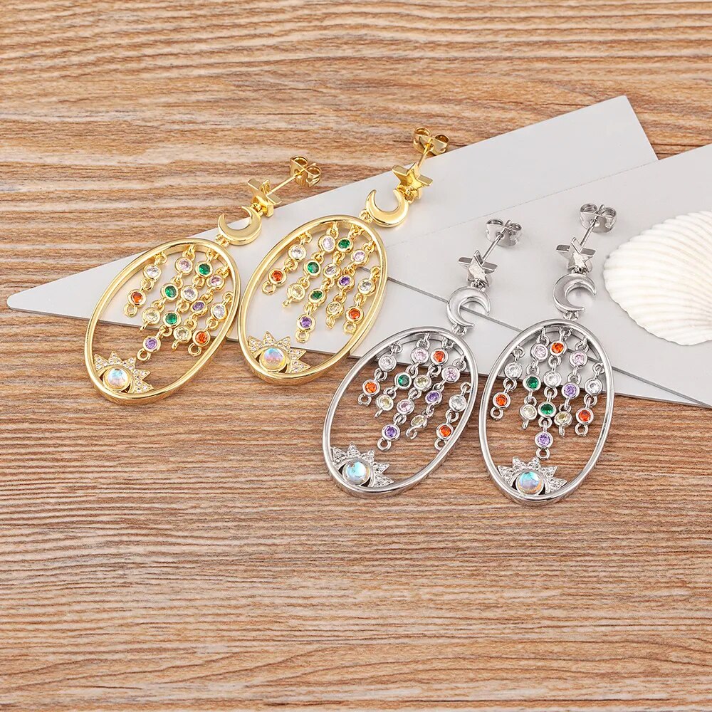 【送料無料】 】 ピアス ゴールド チェーン 揺れる レディース 女性 ファッション 絶妙 ジルコン タッセル ダングル プレート 耳 イヤー ジュエリー アクセサリー ギフト