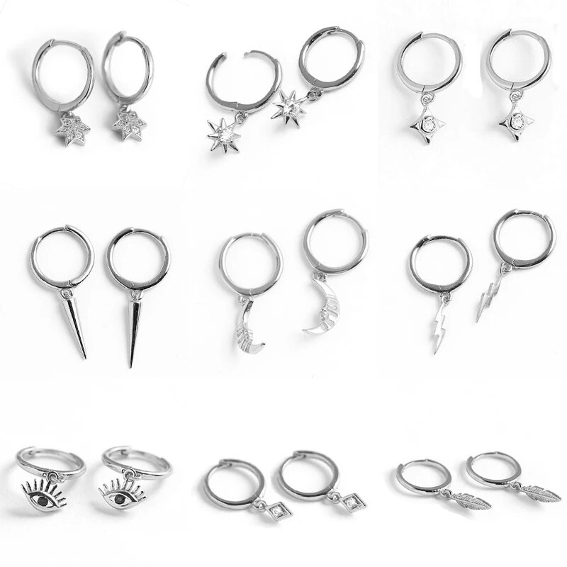 【クーポン利用で4910円】 ピアス ジルコニア シルバー ラウンド フープ リング 月 星 レディース 女性 リアル 925 スターリング ジルコン ムーン スター ファッション ファイン ジュエリー 幾何学 パンク アクセサリー