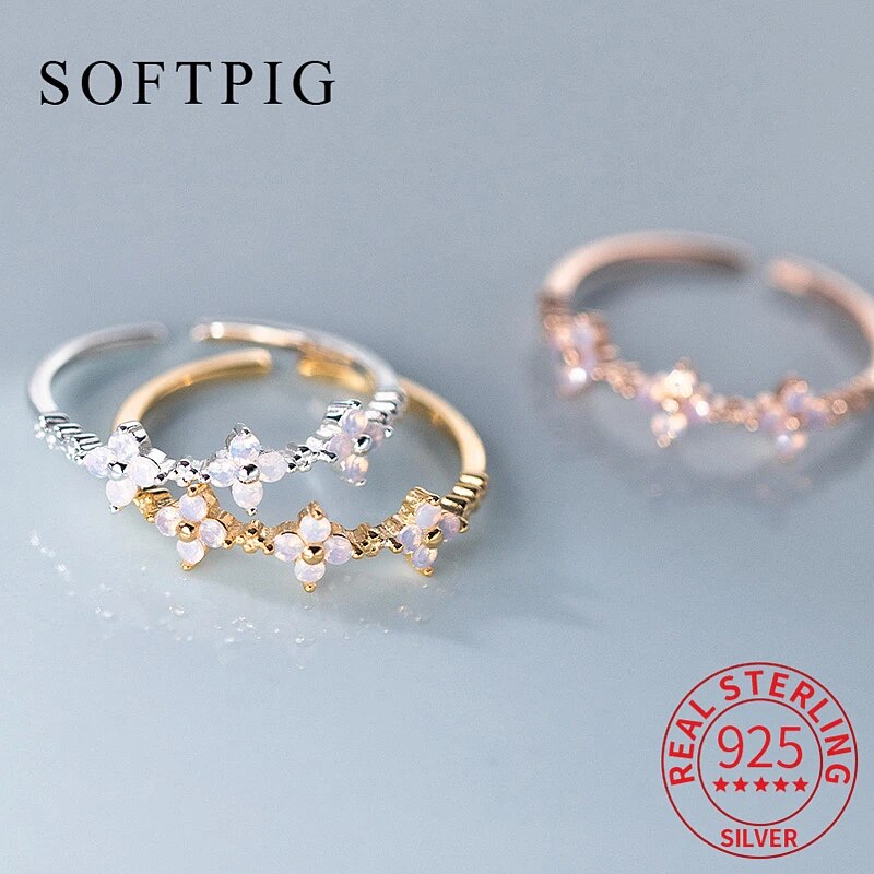 【クーポン利用で4550円】 【クーポン利用で4550円】 指輪 リング 花 フラワー シルバー オバール レディース 女性 Ins リアル 925 スター 星リング オパール 真珠 調整可能 クラシック ファイン ジュエリー ミニマリスト ビジュー