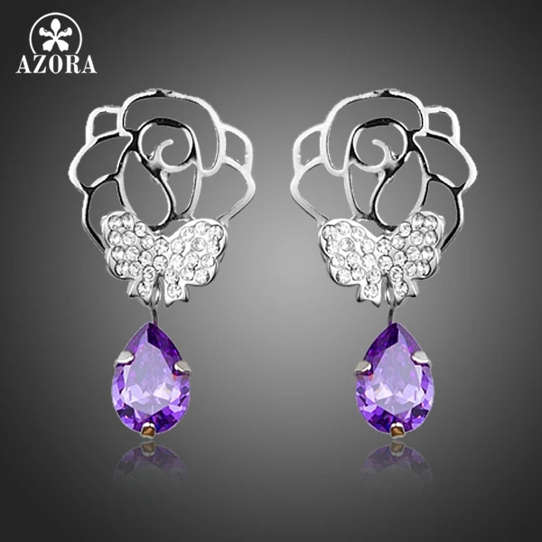 【送料無料】 】 ピアス 蝶 バタフライ オーストリア 紫 パープル 花 フラワー ジルコニア クリスタル インセクト ドロップ ピック 昆虫 レディース Stellux 水滴 ウォータードロップ キュービック ジルコン