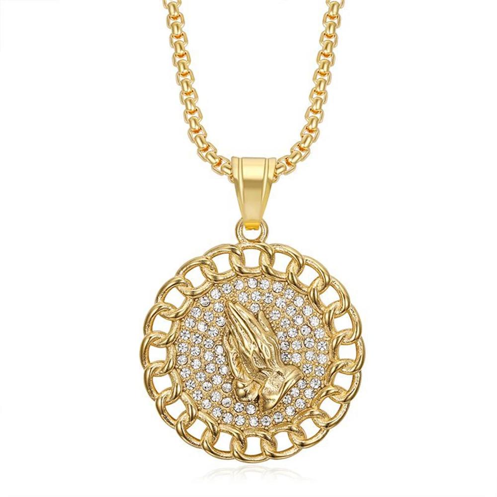 【クーポン利用で7700円】 【クーポン利用で7700円】 ペンダント ネックレス ステンレス キューバ ゴールド チェーン メンズ 男性 ヒップ ホップ アイス アウト プレイ ハンド カラー スチール ジュエリー ハイ 品質