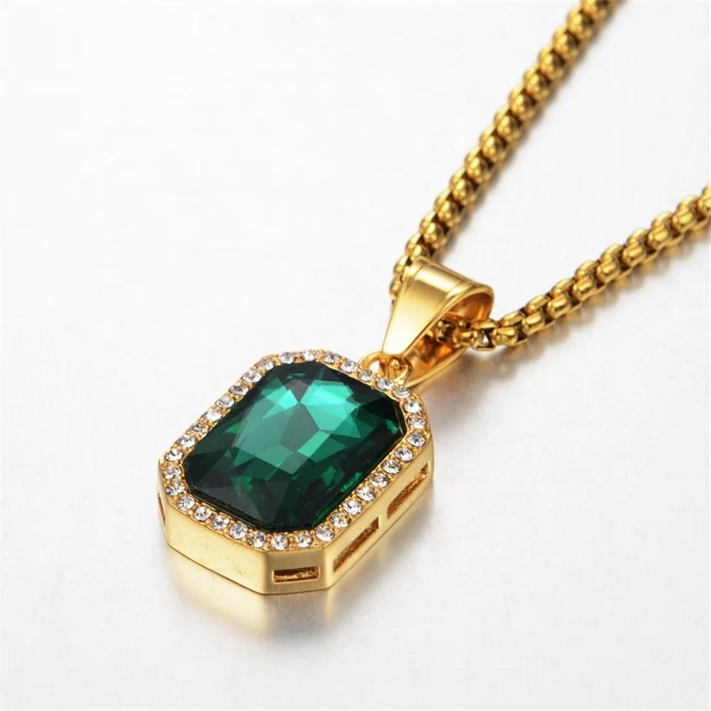 【クーポン利用で9270円】 【クーポン利用で9270円】 ペンダント ネックレス ステンレス ゴールド スクエア チェーン メンズ 男性 ヒップ ホップ アイス アウト 四角 カラー スチール ハイ 品質 ジュエリー