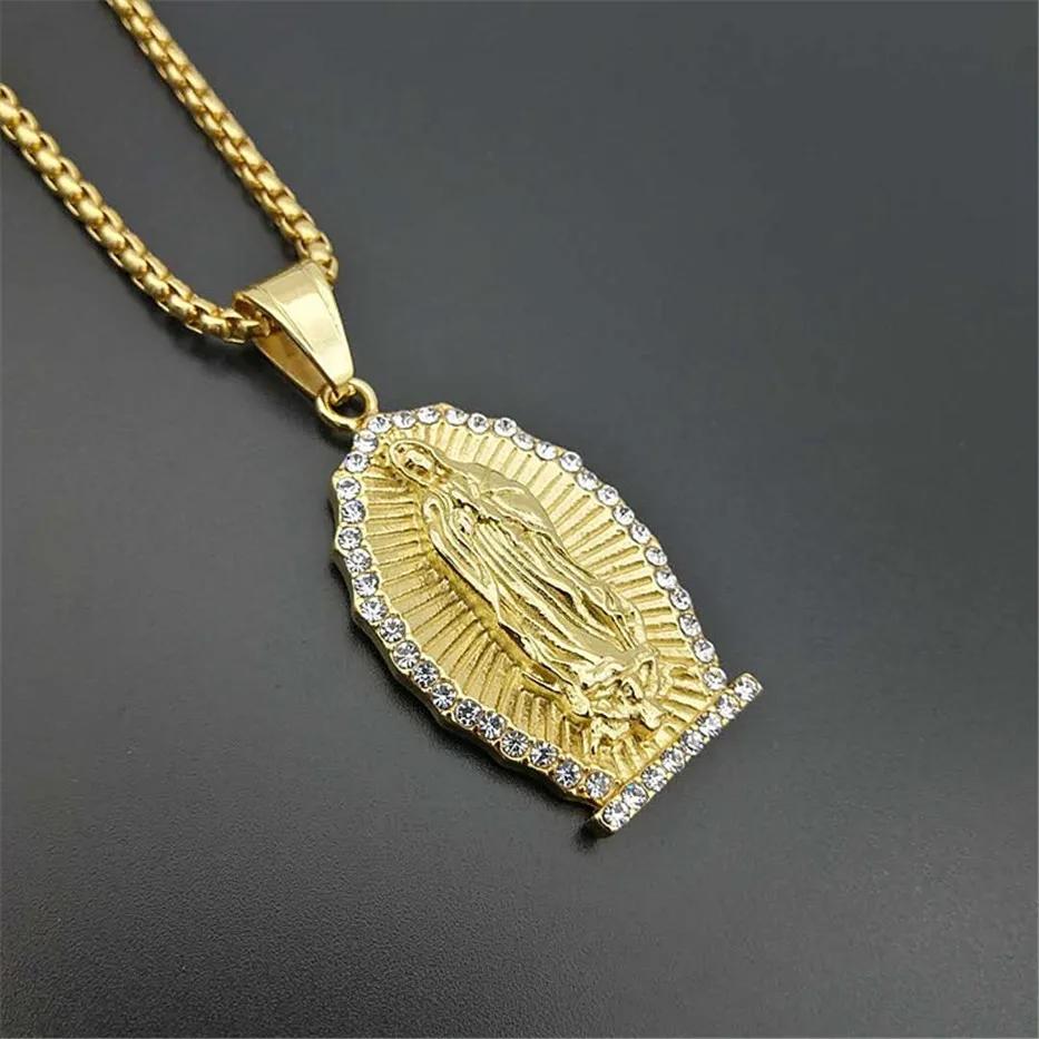 【送料無料】 】 ペンダント ネックレス ステンレス ゴールド レディース 女性 アイス アウト キラキラ バージン メアリー カラー スチール 宗教的 キリスト ジュエリー
