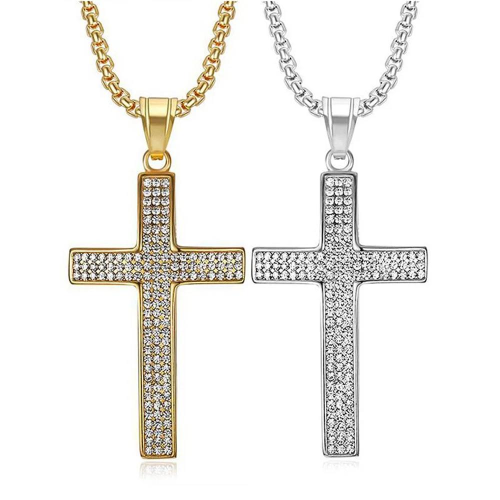【クーポン利用で9050円】 【クーポン利用で9050円】 ペンダント ネックレス ステンレス ゴールド シルバー クロス 十字架 メンズ 男性 ヒップホップ アイス アウト キラキラ イエス カラー スチール キリスト ジュエリー ギフト