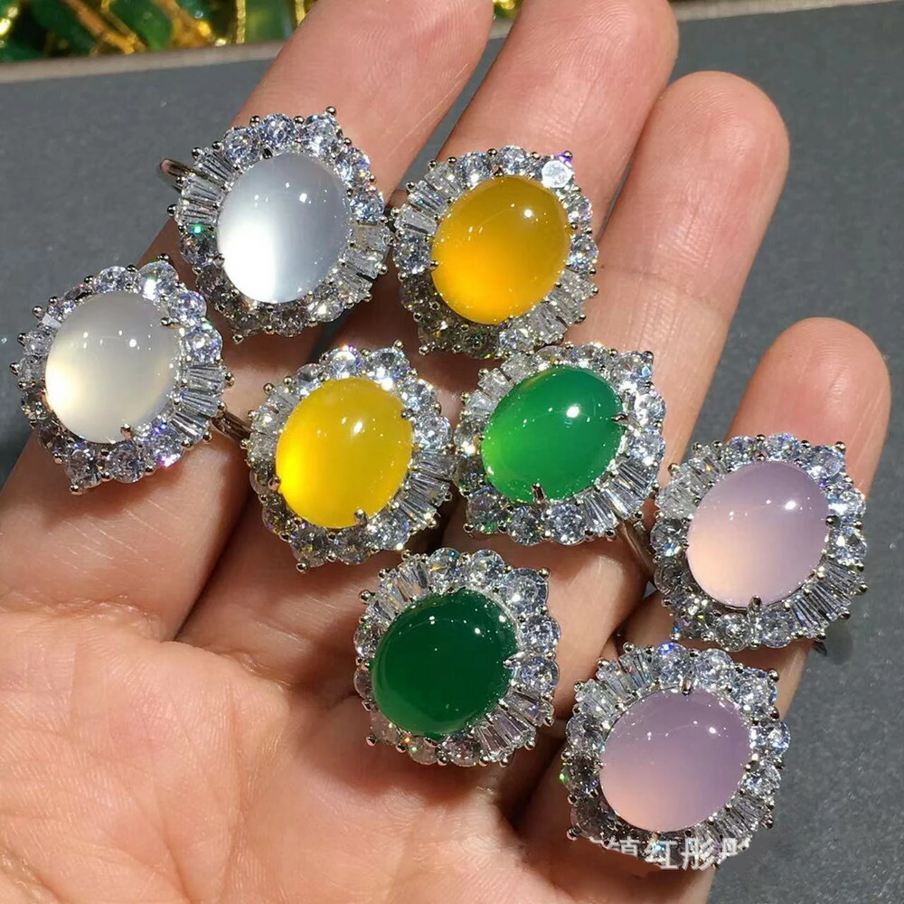 【送料無料】 】 指輪 リング 白 ホワイト 黄 イエロー 緑 グリーン ビンテージ シルバー オバール ピンク レディース カラー トレンド カルセドニー CZ パーティ マザー ギフト ジュエリー