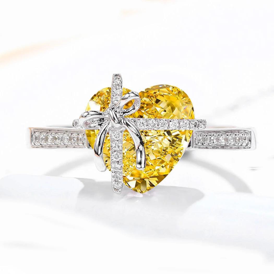 【送料無料】 】 指輪 リング 黄 イエロー シルバー ピンク ハート レディース トレンド CZ 結婚式 ウェディング カラー プリンセス 弓 ジュエリー 婚約