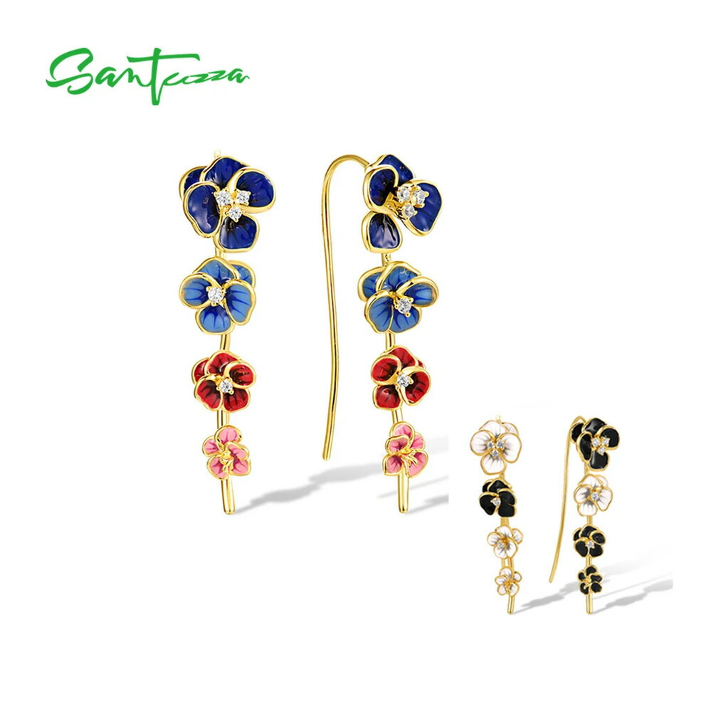 【送料無料】 】 ピアス マルチカラー 花 フラワー シルバー リング レディース 925 スターリング エナメル クライマー 繊細 パーティ ギフト ファイン ジュエリー