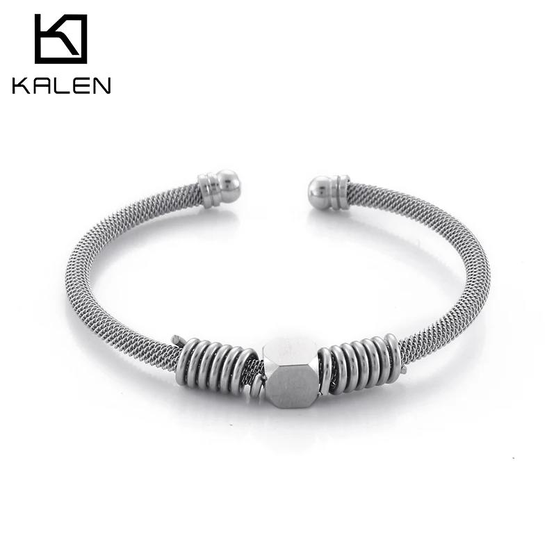 【送料無料】 】 バングル ブレスレット ステンレス カブ メンズ キューブ バネ アクセサリー 編組 オープン カフ スチール スポーツ