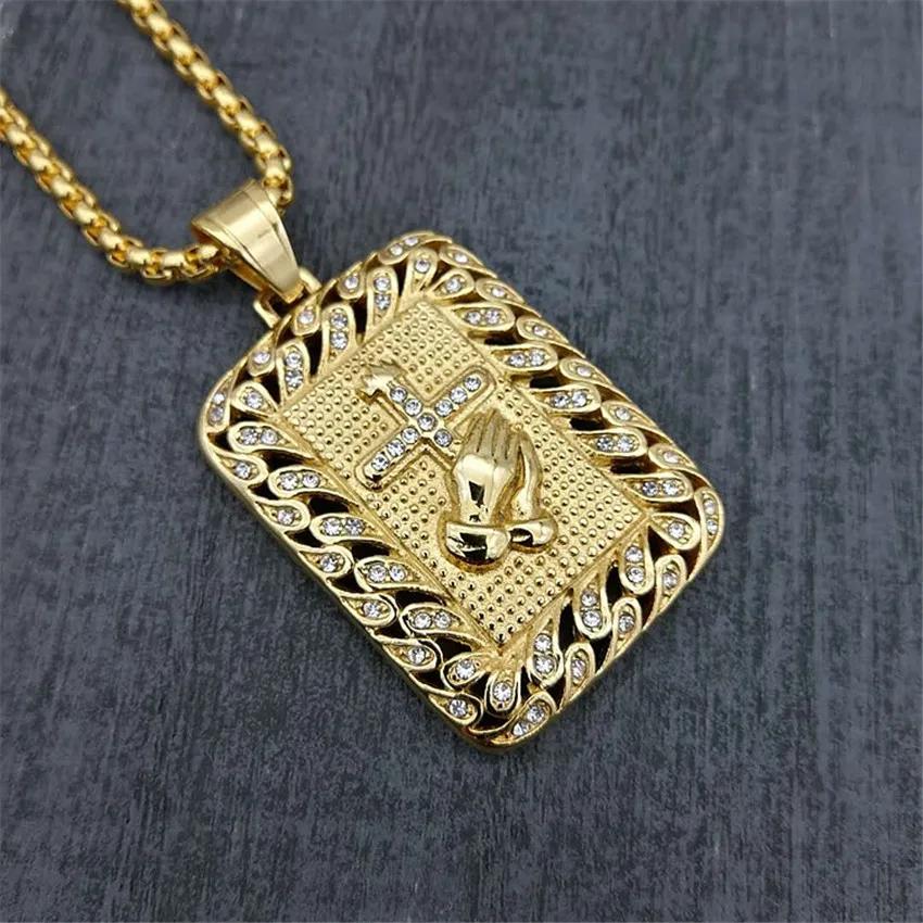 【クーポン利用で7530円】 【クーポン利用で7530円】 ペンダント ネックレス ステンレス ゴールド スクエア クロス レディース メンズ 宗教的 四角 プレイ ハンド カラー スチール キリスト ジュエリー