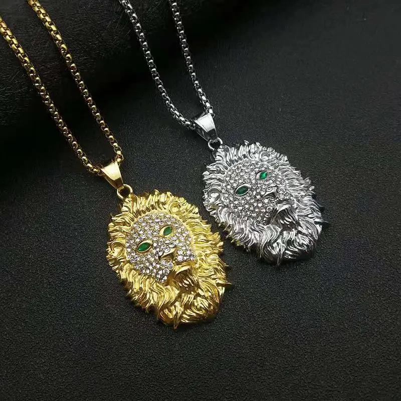 【クーポン利用で8860円】 【クーポン利用で8860円】 ペンダント ジルコニア ステンレス ライオン ゴールド チェーン ピック ロープ メンズ アイスド アウト キラキラ ヘッド カラー スチール AAA キュービック ジルコン ヒップ ホップ ジュエリー ギフト