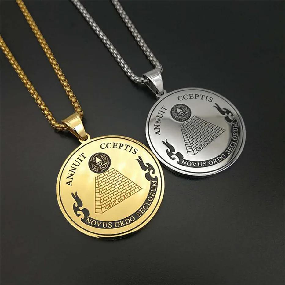【クーポン利用で9050円】 【クーポン利用で9050円】 ペンダント ネックレス ステンレス ゴールド ラウンド コイン 眼 レディース メンズ ヒップ ホップ オール シーイング アイ 目 プロビデンス カラー スチール フリーメーソン ジュエリー