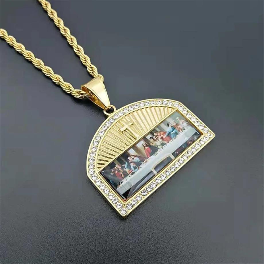 【クーポン利用で8860円】 【クーポン利用で8860円】 ペンダント ネックレス ステンレス ゴールド クロス メンズ 宗教的 ラスト 夕食 スチール カラー アイスド アウト キラキラ ジュエリー