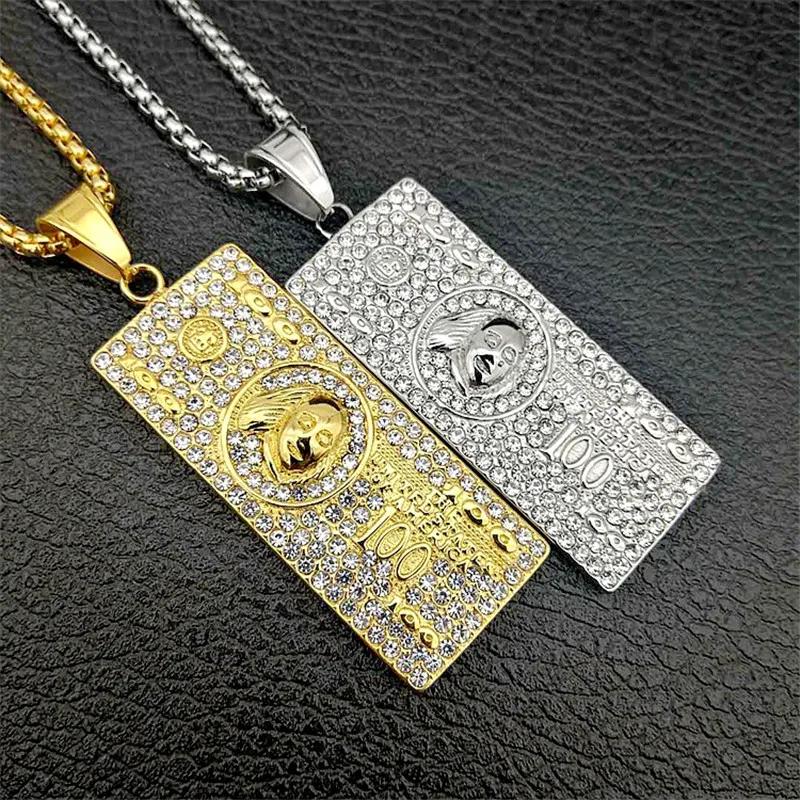 【クーポン利用で8830円】 【クーポン利用で8830円】 ペンダント ネックレス ステンレス ゴールド チェーン ピック メンズ ヒップ ホップ アイスド アウト ビッグ US ドル お金 マネー カラー スチール ジュエリー 紙幣