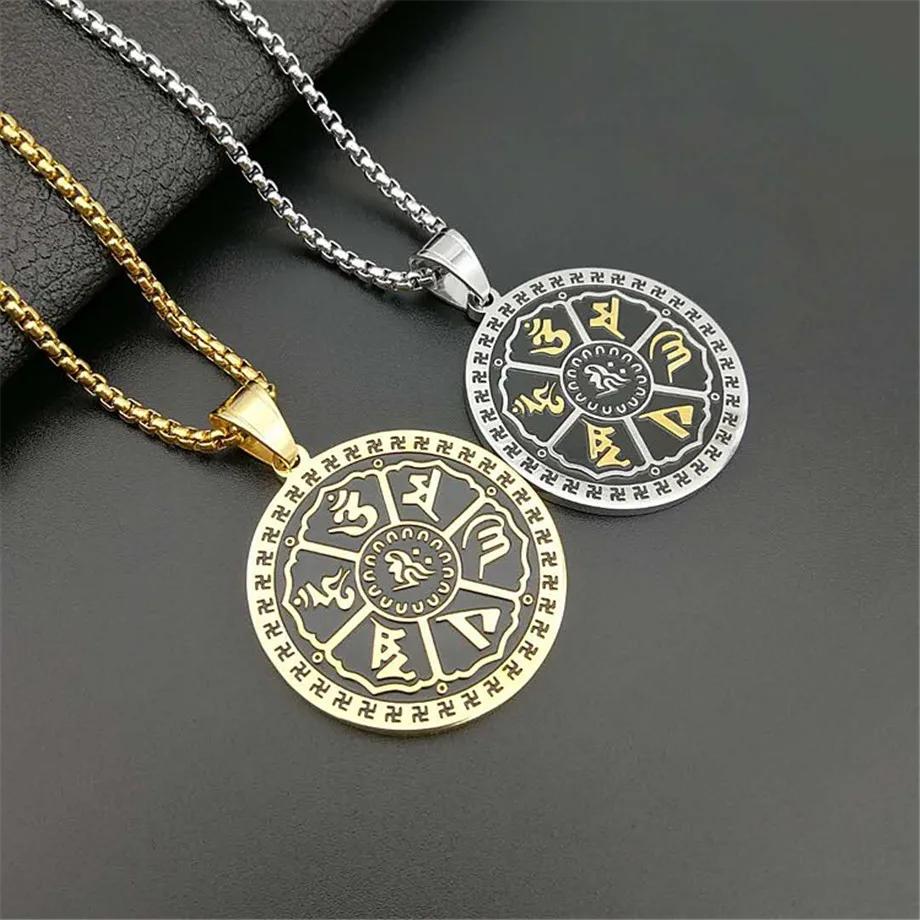 【クーポン利用で8620円】 【クーポン利用で8620円】 ペンダント ネックレス ステンレス メンズ 仏教 ブディズム 6 言葉 ワード ヨガ 卍 スチール ヒンドゥー教 ジュエリー