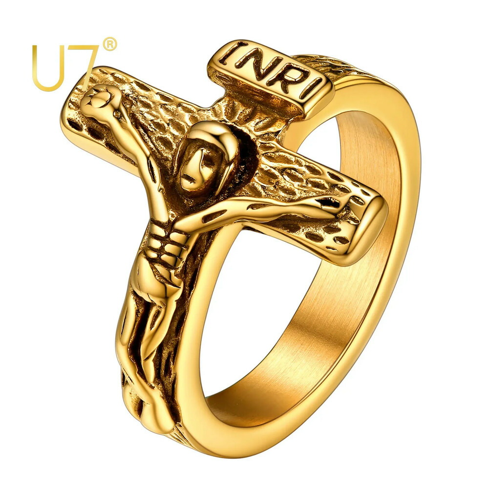 【クーポン利用で7070円】 指輪 リング ステンレス ビンテージ クロス レディース メンズ 3D イエス INRI サイズ 712 スチール 宗教的 キリスト シグネット ジュエリー ギフト