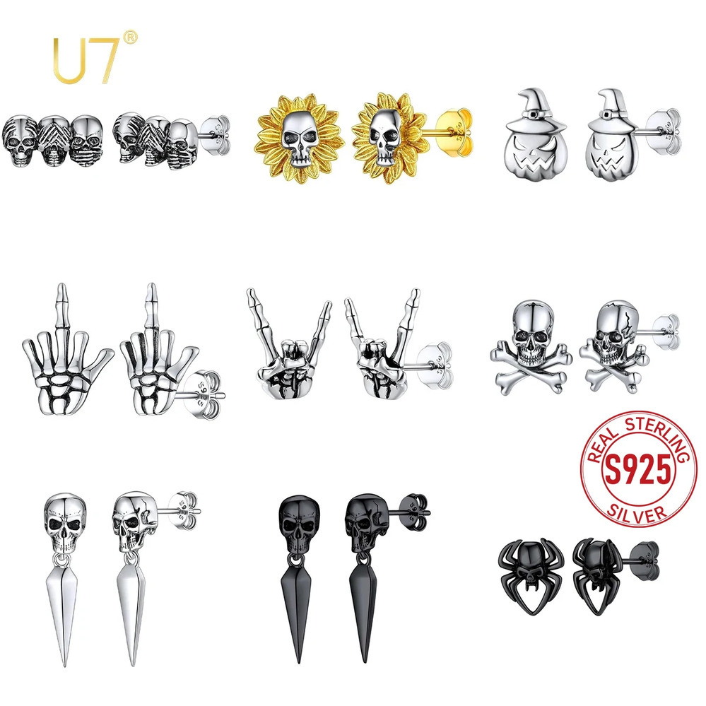 【クーポン利用で12450円】 ピアス シルバー スカル リング レディース メンズ 925 スターリング スタッド ロック ハンド ジェスチャー スケルトン 頭蓋骨 リベット パンク ゴシック ユニセックス ジュエリー ギフト｜FineJewelrys