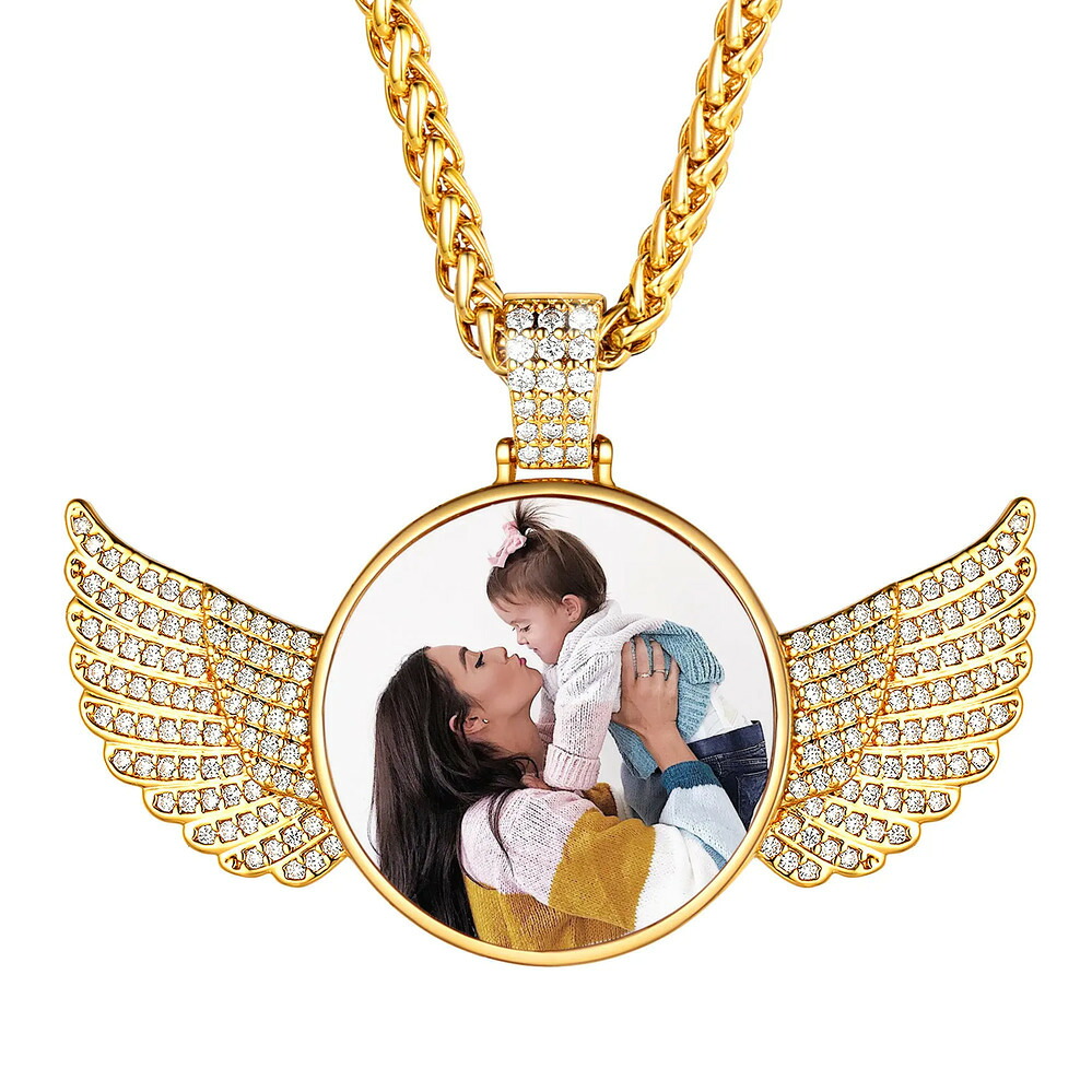 【クーポン利用で12590円】 ペンダント ネックレス 白 ホワイト 羽根 翼 A メンズ カスタム 写真 天使 ウィング CZ パヴェ 家族 ファミリー イメージ プリント DIY パーソナライズ ジュエリー ギフト|FineJewelrys