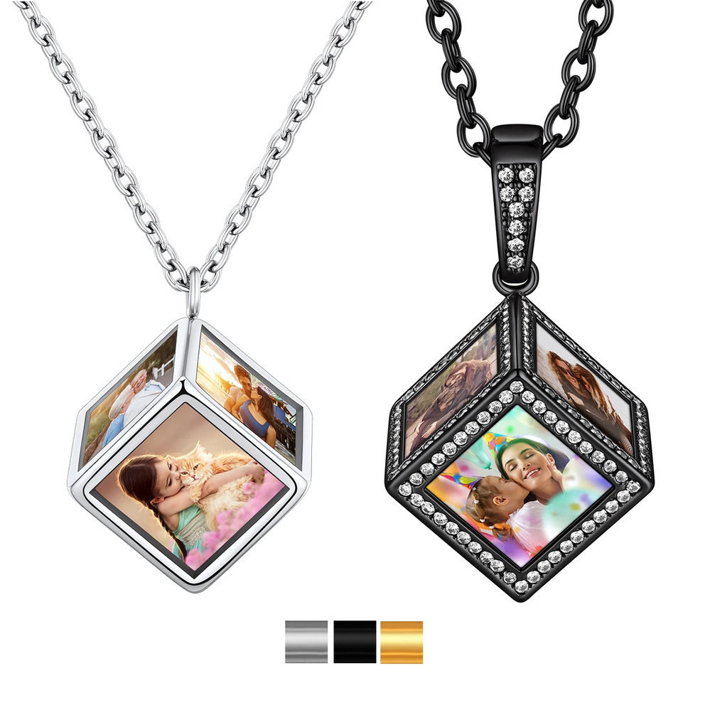 【クーポン利用で14350円】 ペンダント ネックレス ピック メンズ カスタム 5 写真 キューブ パーソナライズ 6 サイド キュービック 記念 テキスト レーザー 刻印 ジュエリー ギフト