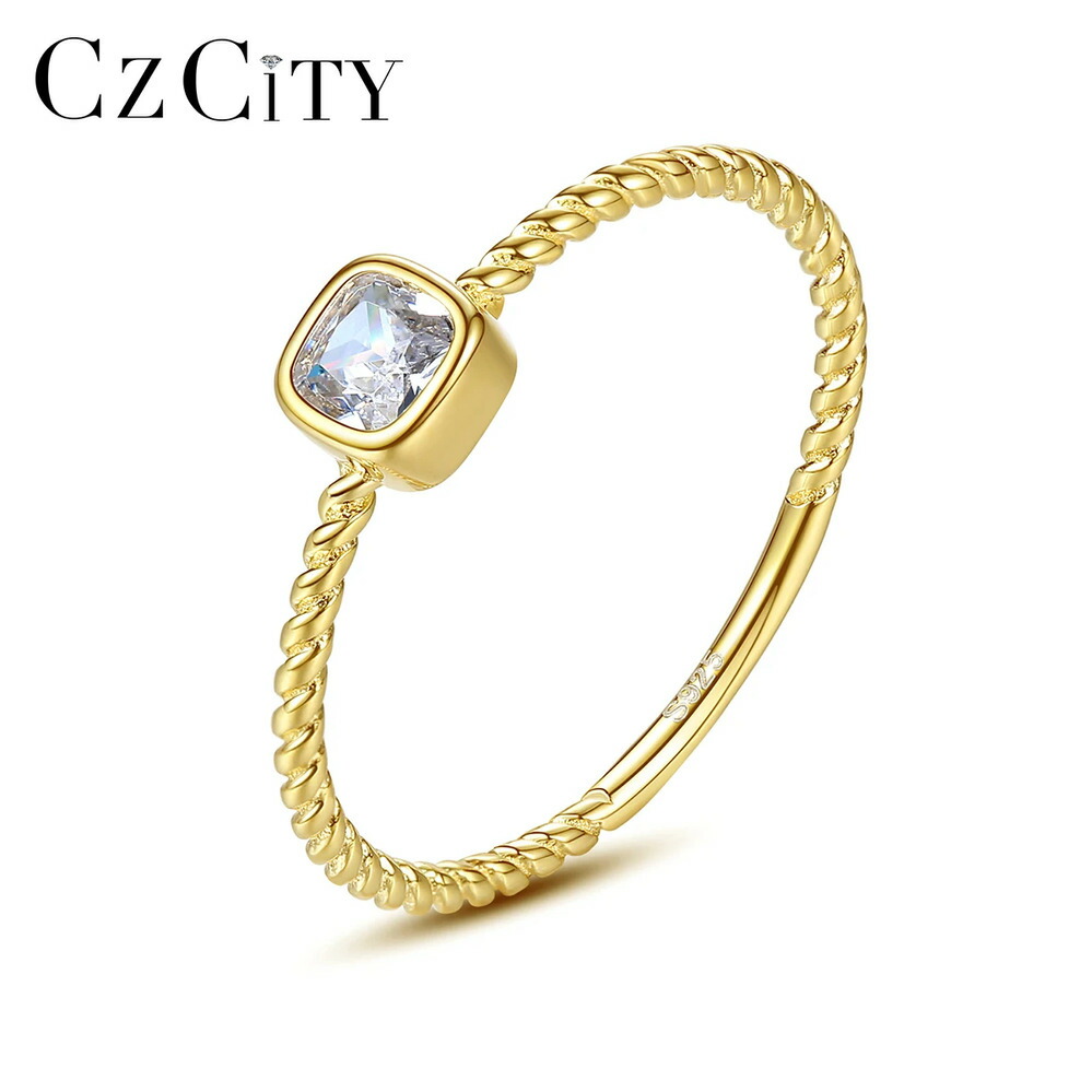 【送料無料】 】 指輪 リング ゴールド スクエア ラウンド レディース ファッション 四角 CZ プロミス 結婚式 ウェディング 婚約 ファイン ジュエリー 細い スタック可能 クリスマス ギフト