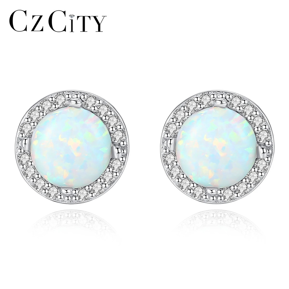 【送料無料】 】 ピアス シルバー オバール ラウンド リング レディース 925 スターリング 繊細 スタッド 明るい 小さい CZ ラップ オパール 婚約 ジュエリー ギフト