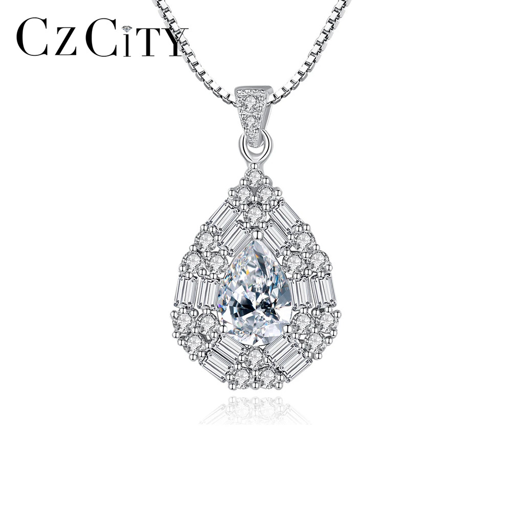 【送料無料】 】 ペンダント ネックレス シルバー ストーン ドロップ リング レディース 素敵 925 スターリング 水 クリア CZ 贅沢 大 ジェムストーン 結婚式 ウェディング ジュエリー
