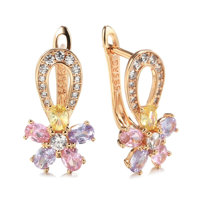 【送料無料】 】 ピアス 花 フラワー ジルコニア ブライダル ゴールド ドロップ レディース 贅沢 透かし ファッション カラフル ナチュラル ジルコン 結婚式 ウェディング 585 ローズ ジュエリー