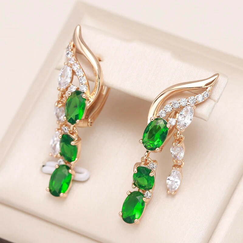 【送料無料】 】 ピアス 緑 グリーン 花 フラワー ジルコニア ビンテージ ゴールド ドロップ ロング レディース 585 ローズ タッセル ナチュラル ジルコン ハイ 品質 デイリー ジュエリー