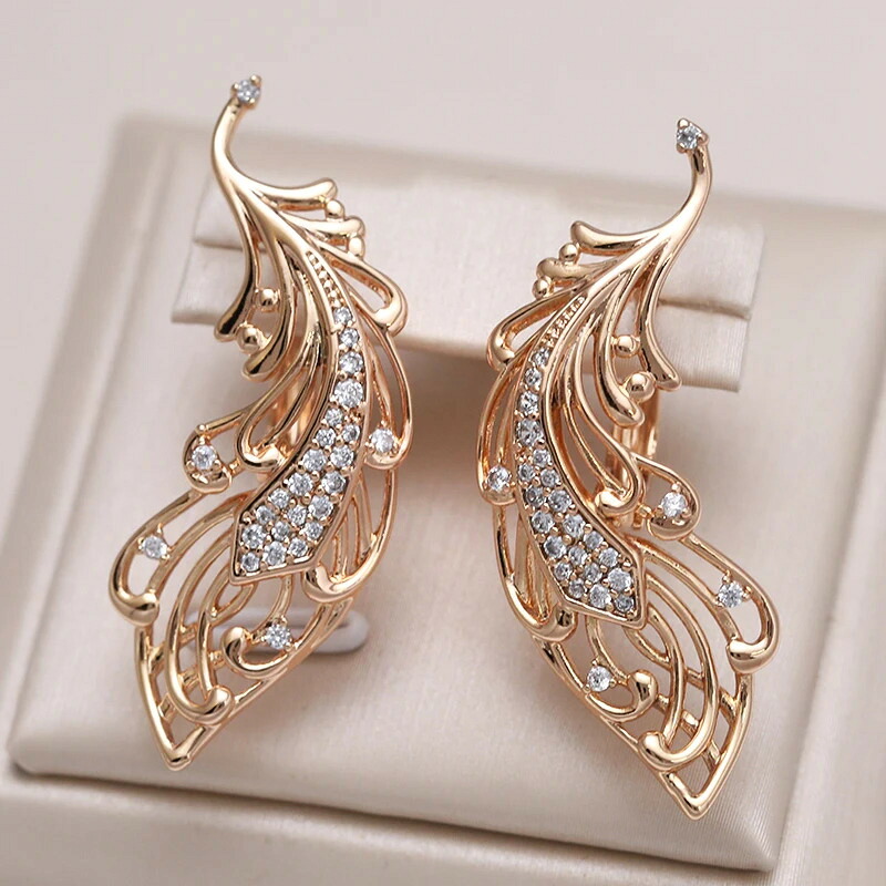 【クーポン利用で4960円】 【クーポン利用で4960円】 ピアス 花 フラワー ジルコニア クリスタル ゴールド ロング レディース 585 ローズ マイクロワックス インレイ ナチュラル ジルコン 結婚式 ウェディング ジュエリー BOHO