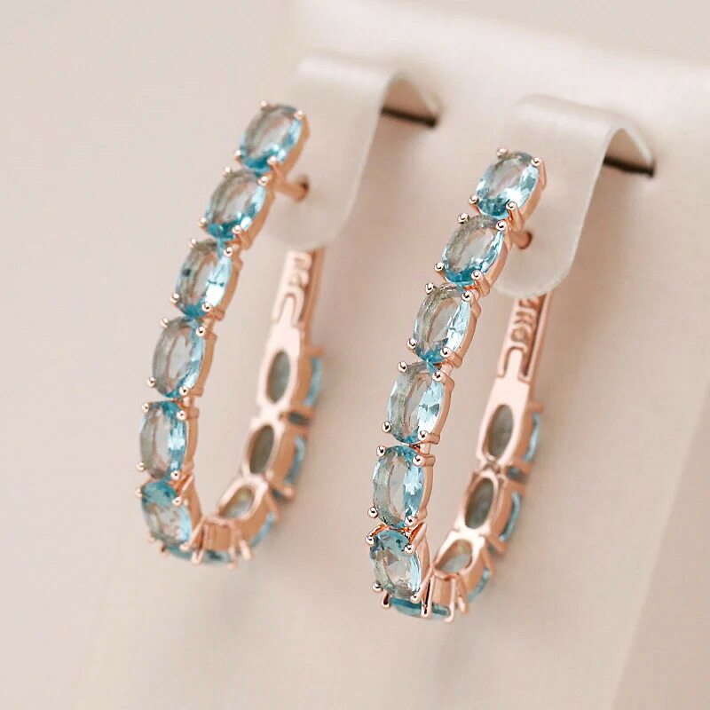 【クーポン利用で4970円】 【クーポン利用で4970円】 ピアス ジルコニア ビンテージ 青 ブルー ゴールド オバール フープ レディース トレンド 585 ローズ カラー 大 贅沢 ナチュラル ジルコン 結婚式 ウェディング ジュエリー
