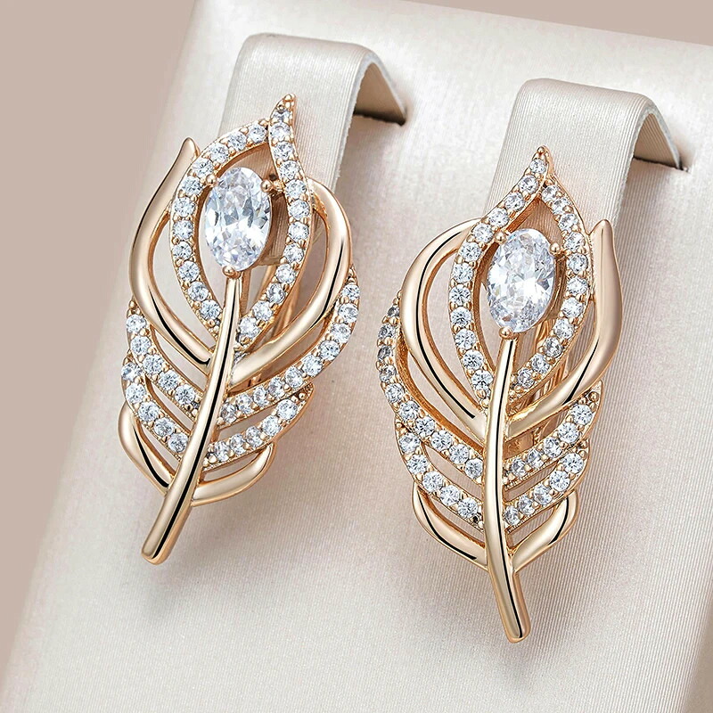 【クーポン利用で4970円】 【クーポン利用で4970円】 ピアス ジルコニア ビンテージ イギリス ゴールド 木の葉 リーフ レディース 贅沢 585 ローズ カラー 大 イングリッシュ 英国 シャイニー ナチュラル ジルコン アクセサリー デイリー ファイン ジュエリー