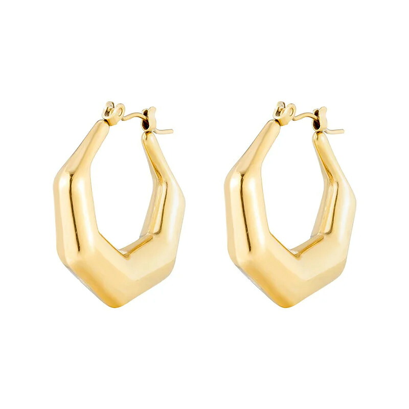 【クーポン利用で4910円】 【クーポン利用で4910円】 ピアス ステンレス ビンテージ ゴールド 六角形 フープ レディース カラー ヘキサゴン ジオメトリ ハギー スチール パンク ハーフ ジュエリー ギフト