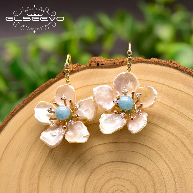 【送料無料】 】 ピアス 花 フラワー シルバー パール リング レディース 925 スターリング ラピス ラズリ バロック ナチュラル フレッシュ 水 スタッド ファイン ジュエリー