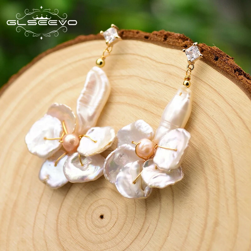 【送料無料】 】 ピアス 花 フラワー ドロップ パール D レディース ナチュラル フレッシュ 水 バロック 形 シェープ ファイン ジュエリー ブースル 耳