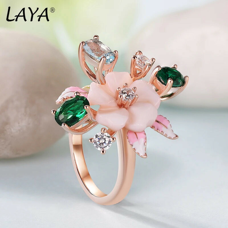 【クーポン利用で11550円】 指輪 リング 緑 グリーン 花 フラワー ジルコニア シルバー シェル 木の葉 リーフ レディース 925 スターリング 夏 サマー ホット スタイル ジュエリー ハイ 品質 ジルコン ナチュラル 貝殻 エナメル|FineJewelrys