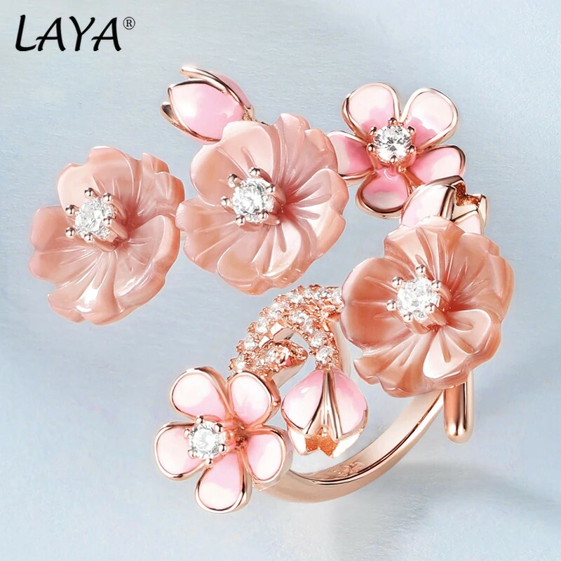 【クーポン利用で14690円】 指輪 リング 緑 グリーン 花 フラワー ジルコニア シルバー シェル 木の葉 リーフ レディース ハイ 品質 ジルコン ナチュラル 貝殻 エナメル 925 スターリング オリジナル ジュエリー トレンド｜FineJewelrys