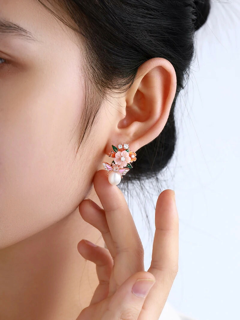 【クーポン利用で18730円】 【クーポン利用で18730円】 ピアス 花 フラワー ジルコニア シルバー ドロップ パール シェル リング 木の葉 リーフ レディース 925 スターリング ハイ 品質 ジルコン ナチュラル 貝殻 エナメル トレンド ジュエリー