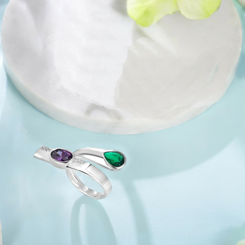 【クーポン利用で11770円】 指輪 リング 緑 グリーン 紫 パープル ジルコニア クリスタル シルバー レディース メンズ 925 スターリング シャイニング ジルコン 合成 イレギュラー 大きい 指 フィンガー ファッション ジュエリー｜FineJewelrys 9,833円